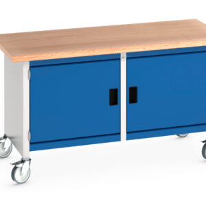 Steel Work Table On Wheels - Cubio Mobile Storage Bench (Mpx) Full Cupboard / Full Cupboard. WxDxH: 1500X750X840mm Ral 7035/5010 _SKU-41002097.11V