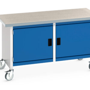 Mobile Wheeled Work Table Cupboard - Cubio Mobile Storage Bench (Lino) Full Cupboard / Full Cupboard. WxDxH: 1500X750X840mm Ral 7035/5010 _SKU-41002099.11V