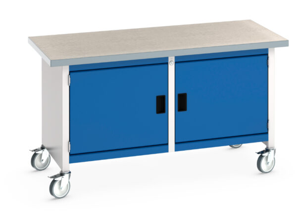 Mobile Wheeled Work Table Cupboard - Cubio Mobile Storage Bench (Lino) Full Cupboard / Full Cupboard. WxDxH: 1500X750X840mm Ral 7035/5010 _SKU-41002099.11V
