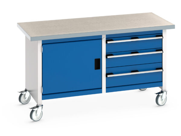 Portable Metal Storage Cupboard - Cubio Mobile Storage Bench (Lino) Full Cupboard / 3 Drawers. WxDxH: 1500X750X840mm Ral 7035/5010 _SKU-41002102.11V