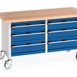 Commercial Mobile Work Table with Storage Drawers - Cubio Mobile Storage Bench (Mpx) 3 Drawers / 3 Drawers. WxDxH: 1500X750X840mm Ral 7035/5010 _SKU-41002106.11V
