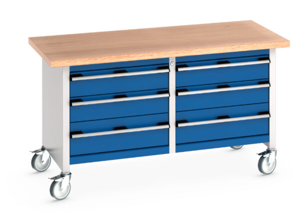 Commercial Mobile Work Table with Storage Drawers - Cubio Mobile Storage Bench (Mpx) 3 Drawers / 3 Drawers. WxDxH: 1500X750X840mm Ral 7035/5010 _SKU-41002106.11V