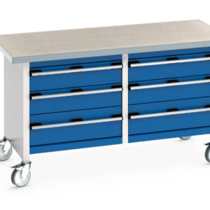 Portable Work Table with Drawers - Cubio Mobile Storage Bench (Lino) 3 Drawers / 3 Drawers. WxDxH: 1500X750X840mm Ral 7035/5010 _SKU-41002108.11V