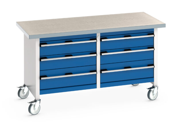 Portable Work Table with Drawers - Cubio Mobile Storage Bench (Lino) 3 Drawers / 3 Drawers. WxDxH: 1500X750X840mm Ral 7035/5010 _SKU-41002108.11V
