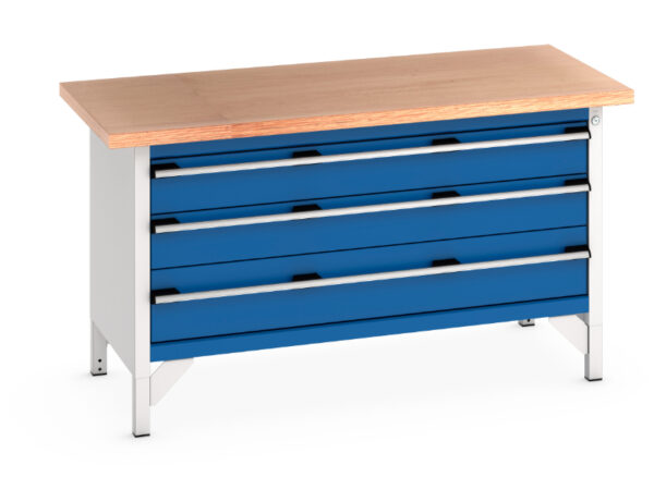 Steel Work Table with Drawers - Cubio Storage Bench (Mpx) 3 Full Width Drawers. WxDxH: 1500X750X840mm Ral 7035/5010 _SKU-41002169.11V