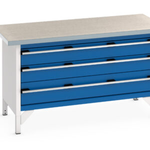 Work Table Metal Drawers - Cubio Storage Bench (Lino) 3 Full Width Drawers. WxDxH: 1500X750X840mm Ral 7035/5010 _SKU-41002170.11V