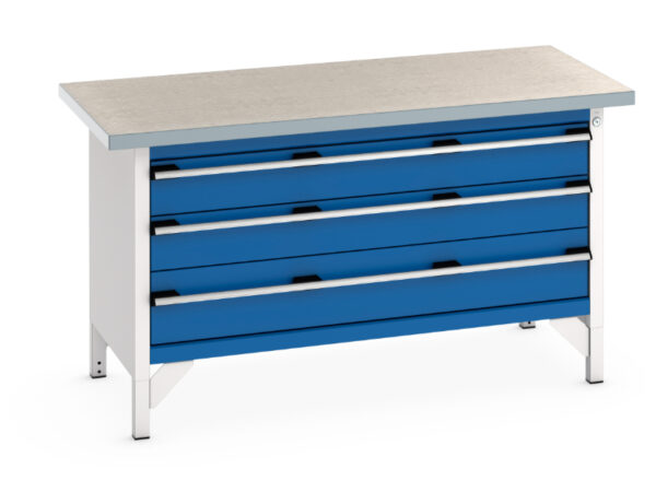 Work Table Metal Drawers - Cubio Storage Bench (Lino) 3 Full Width Drawers. WxDxH: 1500X750X840mm Ral 7035/5010 _SKU-41002170.11V