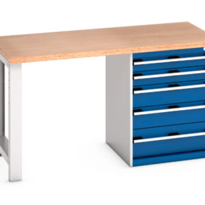 Hevay Duty Work Table with Cabinet - Cubio Pedestal Bench (Mpx) with 5 Drawer Pedestal Cabinet. WxDxH: 1500X750X840mm Ral 7035/5010 _SKU-41003133.11V