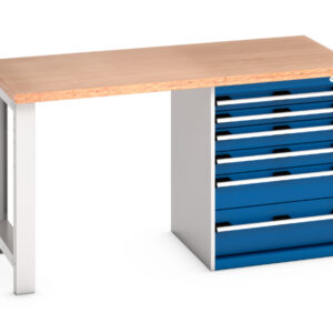 6 Drawer Work Table - Cubio Pedestal Bench (Mpx) with 6 Drawer Pedestal Cabinet. WxDxH: 1500X750X840mm Ral 7035/5010 _SKU-41003139.11V
