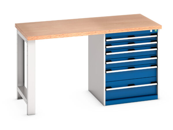 6 Drawer Work Table - Cubio Pedestal Bench (Mpx) with 6 Drawer Pedestal Cabinet. WxDxH: 1500X750X840mm Ral 7035/5010 _SKU-41003139.11V