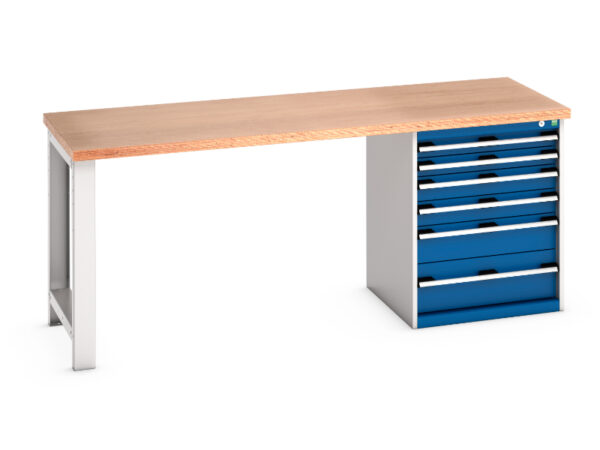 Bott Cubio Work Table - Cubio Pedestal Bench (Mpx) with 6 Drawer Pedestal Cabinet. WxDxH: 2000X750X840mm Ral 7035/5010 _SKU-41003235.11V