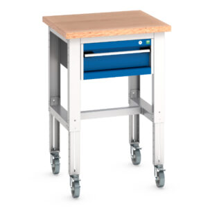 Adjustable Height Mobile Work Table - Cubio Mobile Bench Adj Height (Mpx) with 1 Drawer Cabinet. WxDxH: 750X750X840-1140mm Ral 7035/5010 _SKU-41003271.11V