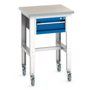 Adjustable Height Portable Work Table - Cubio Mobile Bench Adj Height (Mpx) with 1 Drawer Cabinet. WxDxH: 750X750X840-1140mm Ral 7035/5010 _SKU-41003273.11V