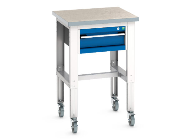 Adjustable Height Portable Work Table - Cubio Mobile Bench Adj Height (Mpx) with 1 Drawer Cabinet. WxDxH: 750X750X840-1140mm Ral 7035/5010 _SKU-41003273.11V