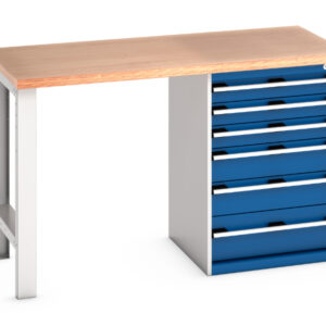 6 Drawer Cabinet Work Table - Cubio Pedestal Bench (Mpx) with 6 Drawer Pedestal Cabinet. WxDxH: 1500X750X940mm Ral 7035/5010 _SKU-41003492.11V