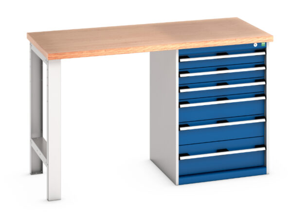 6 Drawer Cabinet Work Table - Cubio Pedestal Bench (Mpx) with 6 Drawer Pedestal Cabinet. WxDxH: 1500X750X940mm Ral 7035/5010 _SKU-41003492.11V
