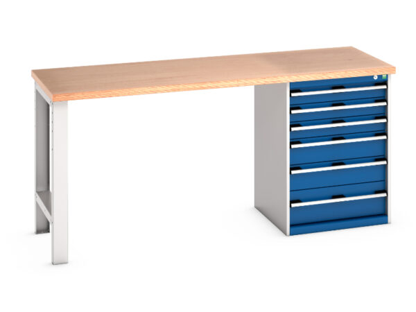 Work Table with Under Cabinet - Cubio Pedestal Bench (Mpx) with 6 Drawer Pedestal Cabinet. WxDxH: 2000X750X940mm Ral 7035/5010 _SKU-41003494.11V