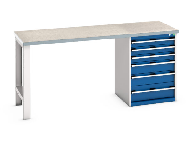 Bott Bench with Cabinet - Cubio Pedestal Bench (Lino) with 6 Drawer Pedestal Cabinet. WxDxH: 2000X750X940mm Ral 7035/5010 _SKU-41003495.11V