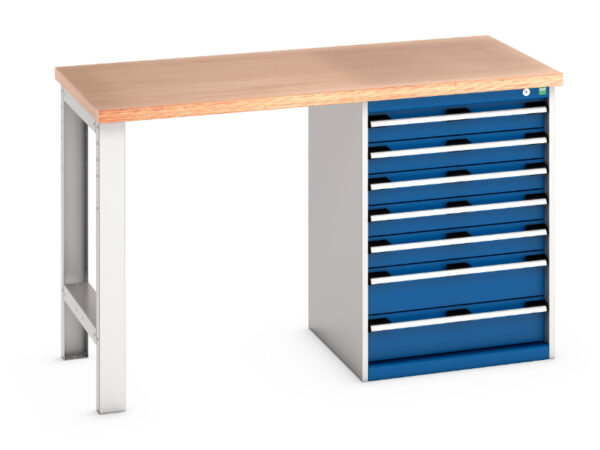 Work Table with Under Cupboard - Cubio Pedestal Bench (Mpx) with 7 Drawer Pedestal Cabinet. WxDxH: 1500X750X940mm Ral 7035/5010 _SKU-41003496.11V