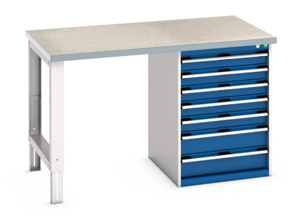 Industrial Work Table with Storage - Cubio Pedestal Bench (Lino) with 7 Drawer Pedestal Cabinet. WxDxH: 1500X900X940mm Ral 7035/5010 _SKU-41003499.11V