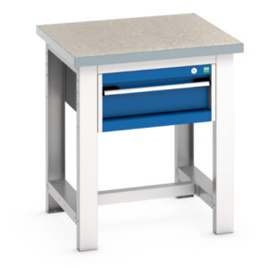 Pedestal Work Table with Cupboard - Cubio Framework Bench (Lino) with 1 Drawer Cabinet. WxDxH: 750X750X840mm Ral 7035/5010 _SKU-41003523.11V