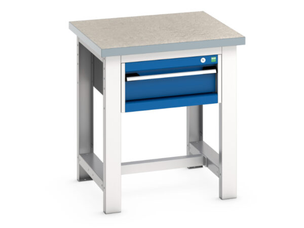 Pedestal Work Table with Cupboard - Cubio Framework Bench (Lino) with 1 Drawer Cabinet. WxDxH: 750X750X840mm Ral 7035/5010 _SKU-41003523.11V