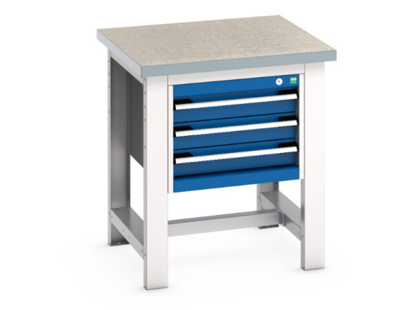 Metal Drawer Cupboard with Worktop - Cubio Framework Bench (Lino) with 3 Drawer Cabinet. WxDxH: 750X750X840mm Ral 7035/5010 _SKU-41003526.11V
