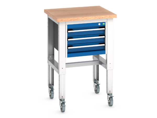 Adjustable Height Portable 3 Drawer Cabinet - Cubio Mobile Bench Adj Height (Mpx) with 3 Drawer Cabinet. WxDxH: 750X750X840-1140mm Ral 7035/5010 _SKU-41003527.11V