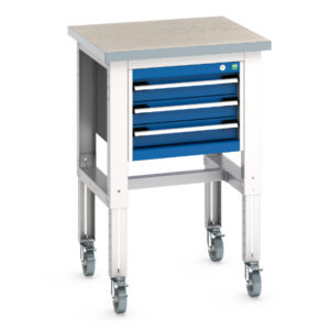 Bott Cubio Mobile Work Station - Cubio Mobile Bench Adj Height (Lino) with 3 Drawer Cabinet. WxDxH: 750X750X840-1140mm Ral 7035/5010 _SKU-41003529.11V