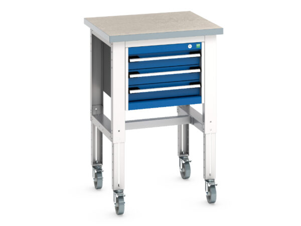 Bott Cubio Mobile Work Station - Cubio Mobile Bench Adj Height (Lino) with 3 Drawer Cabinet. WxDxH: 750X750X840-1140mm Ral 7035/5010 _SKU-41003529.11V