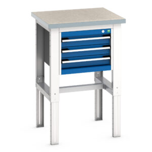 Industrial 3 Drawer Small Work Table - Cubio Framework Bench (Lino) with 3 Drawer Cabinet. WxDxH: 750X750X740-1140mm Ral 7035/5010 _SKU-41003535.11V