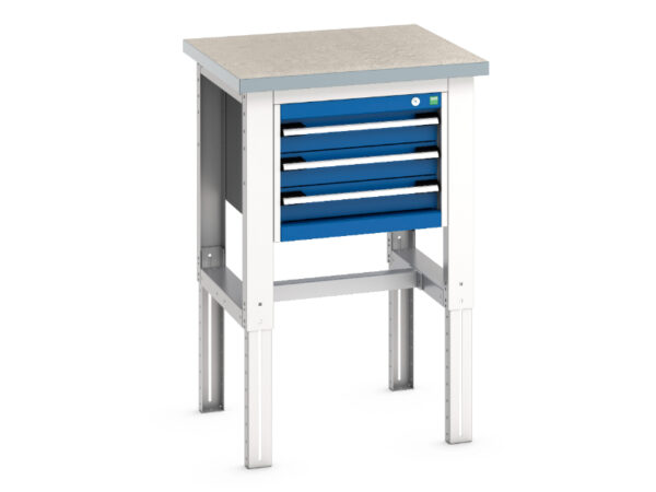 Industrial 3 Drawer Small Work Table - Cubio Framework Bench (Lino) with 3 Drawer Cabinet. WxDxH: 750X750X740-1140mm Ral 7035/5010 _SKU-41003535.11V