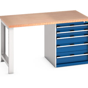 Work Table with Storage Drawers And Cabinet - Cubio Pedestal Bench (Mpx) with 5 Drawer Pedestal Cabinet. WxDxH: 1500X900X840mm Ral 7035/5010 _SKU-41004109.11V