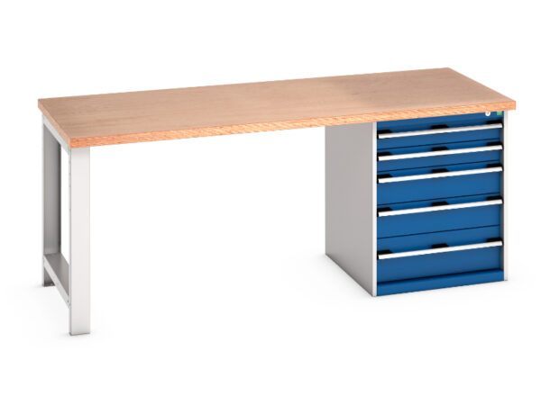 Bott Bench with Cupboard - Cubio Pedestal Bench (Mpx) with 5 Drawer Pedestal Cabinet. WxDxH: 2000X900X840mm Ral 7035/5010 _SKU-41004111.11V