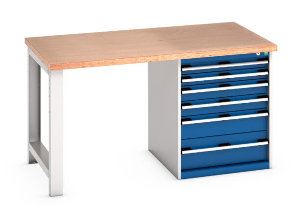 Bott Pedestal Bench Metal - Cubio Pedestal Bench (Mpx) with 6 Drawer Pedestal Cabinet. WxDxH: 1500X900X840mm Ral 7035/5010 _SKU-41004113.11V