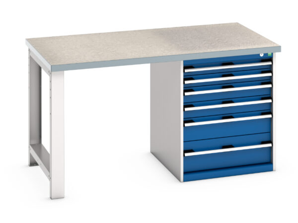 Bott Storage Work Table with Drawers - Cubio Pedestal Bench (Lino) with 6 Drawer Pedestal Cabinet. WxDxH: 1500X900X840mm Ral 7035/5010 _SKU-41004114.11V