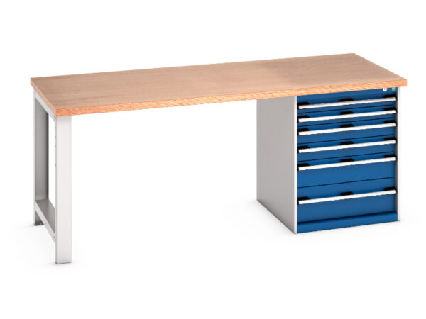 Work Table with 6 Drawers And 1 Cabinet - Cubio Pedestal Bench (Mpx) with 6 Drawer Pedestal Cabinet. WxDxH: 2000X900X840mm Ral 7035/5010 _SKU-41004115.11V