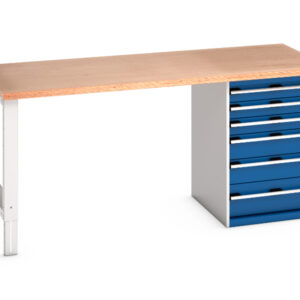 Heavy Duty Work Table with Storage Cupboard - Cubio Pedestal Bench (Mpx) with 6 Drawer Pedestal Cabinet. WxDxH: 2000X900X940mm Ral 7035/5010 _SKU-41004119.11V