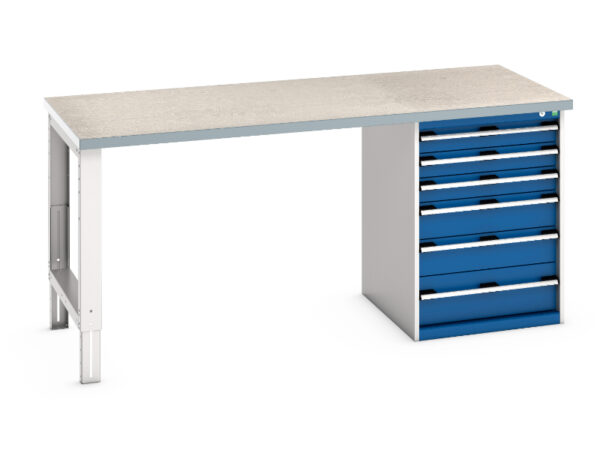 Industrial Storage Work Table - Cubio Pedestal Bench (Lino) with 6 Drawer Pedestal Cabinet. WxDxH: 2000X900X940mm Ral 7035/5010 _SKU-41004120.11V