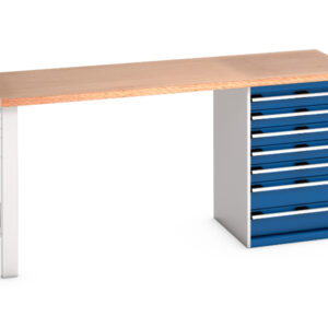 7 Drawer Work Table - Cubio Pedestal Bench (Mpx) with 7 Drawer Pedestal Cabinet. WxDxH: 2000X750X940mm Ral 7035/5010 _SKU-41004121.11V