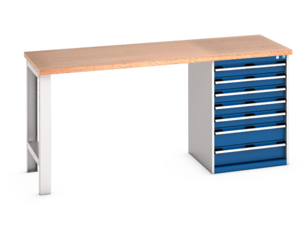 7 Drawer Work Table - Cubio Pedestal Bench (Mpx) with 7 Drawer Pedestal Cabinet. WxDxH: 2000X750X940mm Ral 7035/5010 _SKU-41004121.11V