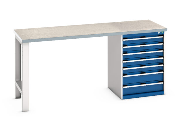 Work Table with 7 Drawers And 1 Cupboard - Cubio Pedestal Bench (Lino) with 7 Drawer Pedestal Cabinet. WxDxH: 2000X750X940mm Ral 7035/5010 _SKU-41004122.11V