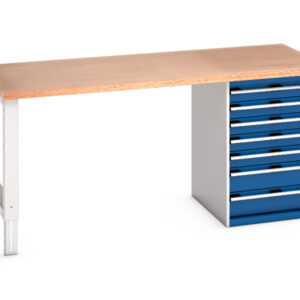 Cubio Work Table with 7 Drawers And Cabinet - Cubio Pedestal Bench (Mpx) with 7 Drawer Pedestal Cabinet. WxDxH: 2000X900X940mm Ral 7035/5010 _SKU-41004123.11V