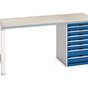 Bott Cubio Work Table with 7 Drawers - Cubio Pedestal Bench (Lino) with 7 Drawer Pedestal Cabinet. WxDxH: 2000X900X940mm Ral 7035/5010 _SKU-41004124.11V