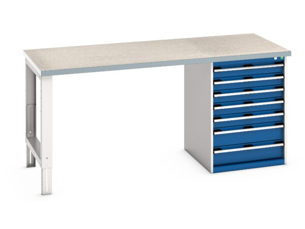 Bott Cubio Work Table with 7 Drawers - Cubio Pedestal Bench (Lino) with 7 Drawer Pedestal Cabinet. WxDxH: 2000X900X940mm Ral 7035/5010 _SKU-41004124.11V
