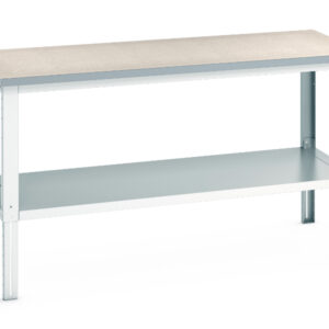 Full Depth Shelve Work Table - Cubio Framework Bench Adj Height (Lino) with Full Base Shelf. WxDxH: 2000X900X740-1140mm Ral 7035 _SKU-41004140.16V