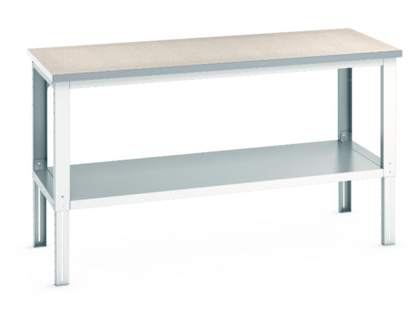 Full Depth Shelve Work Table - Cubio Framework Bench Adj Height (Lino) with Full Base Shelf. WxDxH: 2000X900X740-1140mm Ral 7035 _SKU-41004140.16V