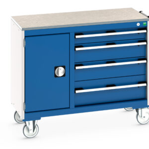 Maintenance Trolley Work Table - Cubio Mobile Cabinet 40/60 (Lino) Cupboard / 4 Drawer. WxDxH: 1050X525X890mm Ral 7035/5010 _SKU-41006011.11V