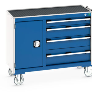 Mobile Drawer Cabinet Storage - Cubio Mobile Cabinet 40/60 (Top Tray) Cupboard / 4 Drawer. WxDxH: 1050X525X885mm Ral 7035/5010 _SKU-41006012.11V