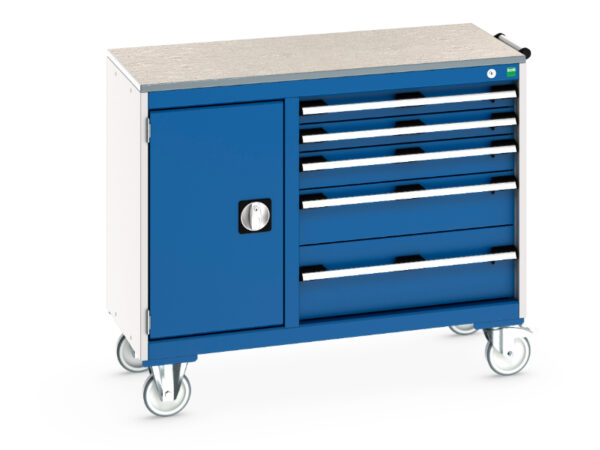 Wheeled Heavy Duty Workshop Trolley - Cubio Mobile Cabinet 40/60 (Lino) Cupboard / 5 Drawer. WxDxH: 1050X525X890mm Ral 7035/5010 _SKU-41006014.11V
